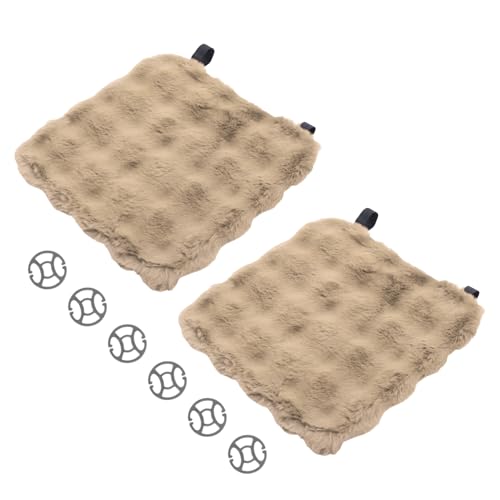 X AUTOHAUX もこもこカーシートクッション 可愛い・おしゃれシートカバー 運転席 助手席 後部座席 軽自動車 ロングファー 座布団 車用シート滑り止め フワフワ カーキ 2枚セット（運転席+助手席)