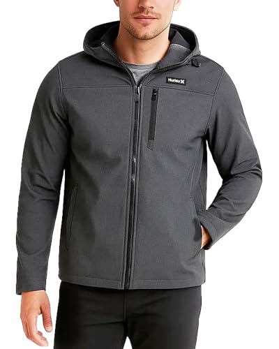 Hurley Mens Soft Shell Micro Fleece Jacket - Water Resistant Performance Stretch Woven Lightweight Jacket for Men (Size S-XL), Size Medium, Heather Dark Stone Grey