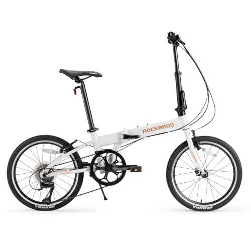 ROCKBROS MBS·20E Bicicleta Plegable de 20 Pulgadas, Aleación de Aluminio y 8 Velocidades, 11kg Portátil Ligero para Adultos y Adolescentes, Blanco