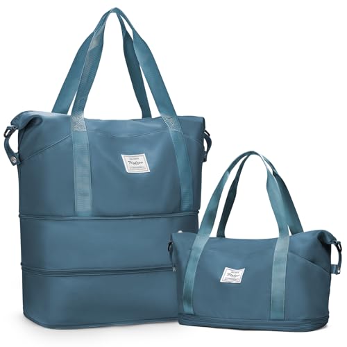 Expandable Travel Duffle Bag for Women Men, Large Gym Bag Travel Tote Bags, Waterproof Carry On Personal Item Bag Airline Approved, Overnight Workout Weekender Bag with Luggage Sleeve, Peacock Blue