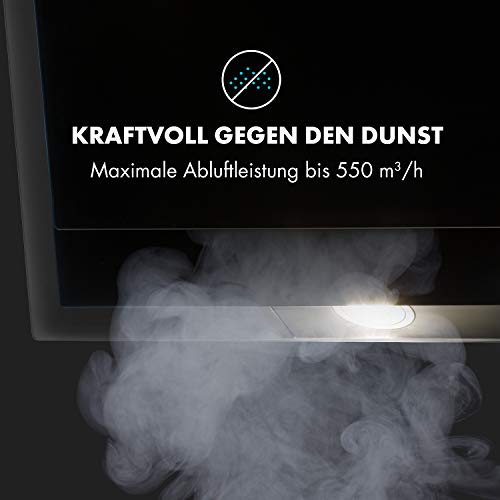 Klarstein Mirage 90 afzuigkap - wandkap, hoofdvrij, 90 cm, luchtafvoercapaciteit: 550 m³ / h, energie-efficiëntieklasse A ++, touchpanel, Eco-Excellence, RGB sfeerlicht, glas, zwart - Afbeelding 4