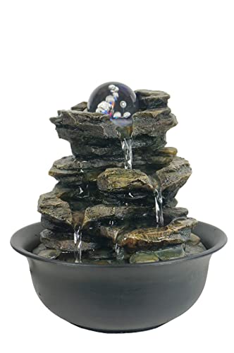 Heart of Nature Indoor Water Fountain with LED Light AND Colour Changing Spinning Ball | 3 Pin UK Plug and USB Included