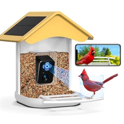 BROAIMX Smart Bird Feeder Camera, Free AI Forever, 1080P HD Camera Auto Capture Bird Videos & 2 Pcs Solar Panel, App Notify When Birds Detected, 32G High-Speed TF Card (Yellow)