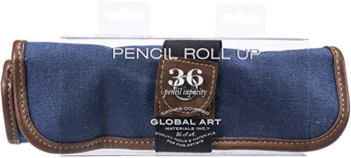 Speedball Art Products 354360 Canvas Pencil Case Roll-Up, Denim W/Brown Trim, Holds up to 36 Pencils