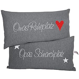 Oma und Opa Kissen als Doppelpack, Omas Ruheplatz und Opas Schnarchplatz, Geschenk, mit Reißverschluss und Füllung, 2…