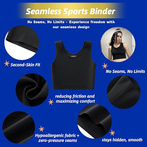 Image of Wonababi Chest Binder for Transgender - Seamless Ultra Flat Compression Bra for FTM, Large Breasts