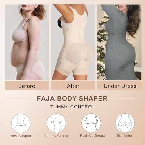 Image of SHAPERX Fajas Colombianas Shapewear for Women Tummy Control Body Shaper Postpartum Butt Lifter with Zipper and Hooks