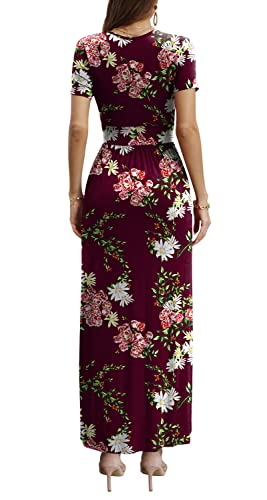 Image of CATHY Maxi Dresses for Women Short Sleeve V-Neck Casual Long Summer Wrap Dress with Pockets