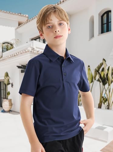 Image of Polo Shirts for Boys Golf Polo Shirt Short Sleeve Boys Performance Polo Dry Fit Stretch Collared UPF50+ Kids Golf Shirts