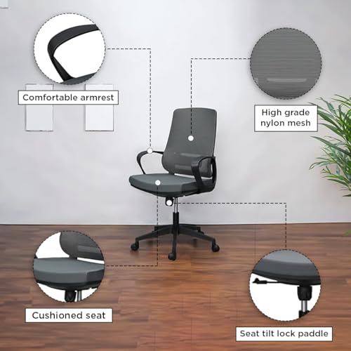 Image of Royaloak Tivoli Italian Computer Chair | Nylon Mesh | High Back Support | Comfortable Armrest | Seat Tilt Lock Paddle | Nylon Base | Computer Chair for Home | Ergonomic Computer Chair | Mesh Chair