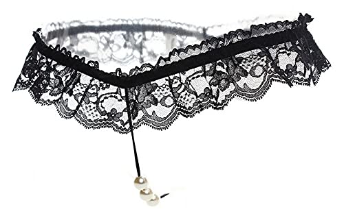 Sekexi Womens Sexy Pendant Pearl G String Floral Lace Briefs Thongs Underwear Black