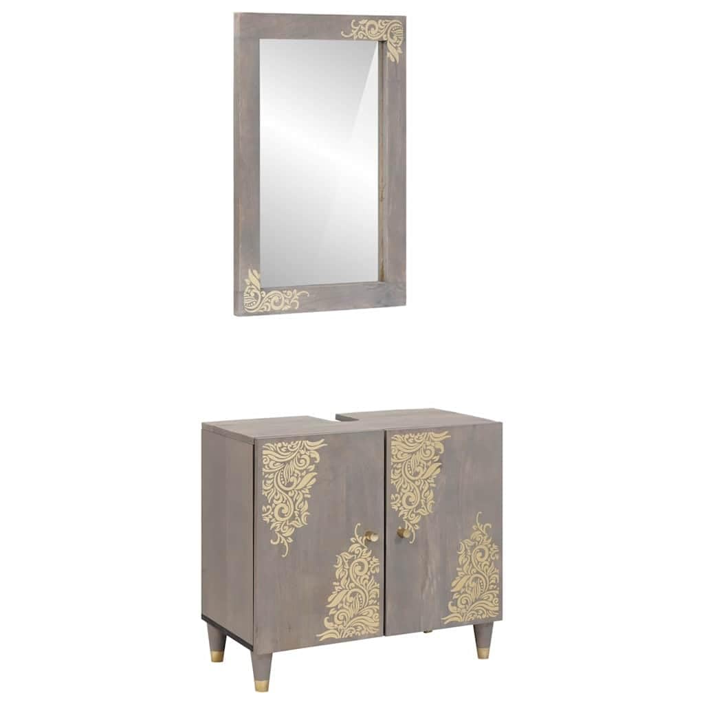 Conjunto de baño de madera maciza de mango gris con finos botones de latón