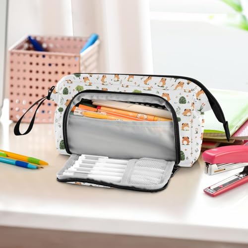 Image of senya Big Capacity Pencil Case Pen Case Canvas Bag Make-up Pen Pouch for Office College School Kids Teens Student Guinea Pig Pattern