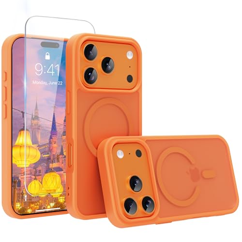EUMADOVE Magnetic for iPhone 17 Pro Max Phone Case, [Compatible with MagSafe], Screen Protector X1, [Military Grade Drop Protection],Matte Finish,Slim,Shockproof,Protective (Orange, 17 pro max)