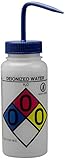 Bel-Art F12416-0003 GHS Labeled Safety-Vented Deionized Water Wash Bottles; 500ml (16oz), Polyethylene w/Blue Polypropylene Cap (Pack of 4)