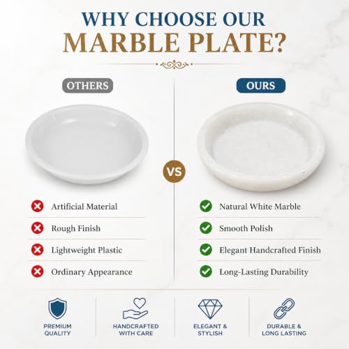 Image of Salvus APP SOLUTIONS Elegant White Marble Round Plate - Spiritual Offering and Decor (White 3 Inch)