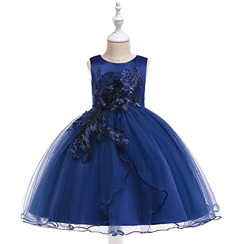 Lenefu Baby Girl Princess Bridesmaid Pageant Gown Birthday Party Wedding Dress Sleeveless Party Dresses Girl Clothes(Navy 140) #TOP5