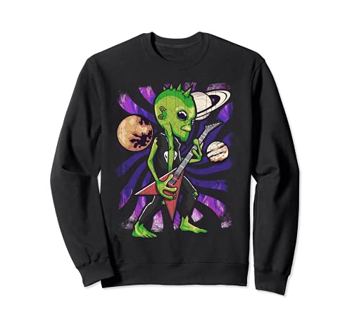 Alien Playing Electric Guitar UFO Rock Music Retro Guitarist Sudadera
