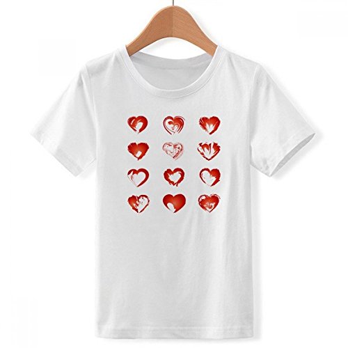 T-Shirt Blanc pour Garçon Motif Cœurs Saint Valentin Rouge Qualité Supérieure DIYthinker