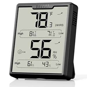 DOQAUS Upgraded Digital Hygrometer Room Thermometer Indoor, Humidity Meter with Large LCD Display, Temperature Humidity Monitor with Max Min Records, Black