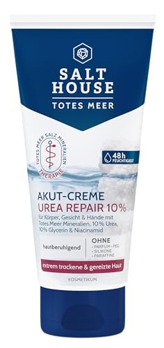 Salthouse Totes Meer Therapie Akut-Creme Urea Repair 10%, feuchtigkeitsspendende Inhaltsstoffe zur effizienten Hautberuhigung, für extrem trockene Haut,100ml