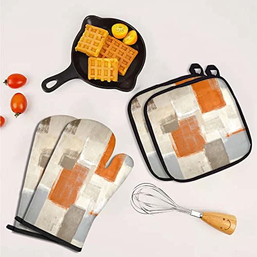 Mcalk 5 Pcs Orange Oven Mitts And Pot Holders Sets, Beige Oven Gloves And Hot Pads For Kitchen Cooking, Abstract Modern Art Oven Mitt Potholder Is Both Functional And Decorative #TOP3