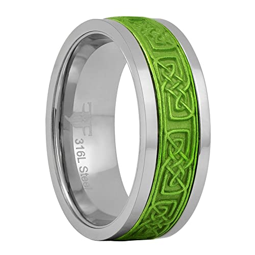 Fantasy Forge Jewelry Green Celtic Spinner Ring Stainless Steel 8mm Norse Viking Wedding Band Size 5-17 Handfasting