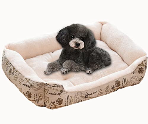 qing yun Weiches Plüsch-Hundebett, mittelgroß, rechteckig, beruhigendes Haustier-Sofa, Katzenbett, Angstlinderung, gemütlich, selbstwärmend, Matratze für Käfig (50 x 40 cm, beige) Cover