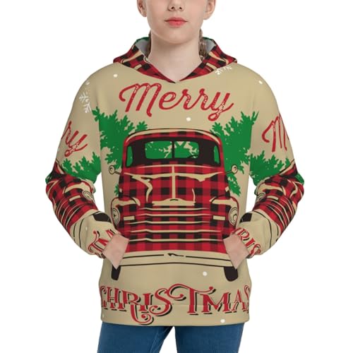 Christmas Vintage Red Truck Kid Hoodies Boys Sweatshirts Girls Pullover with Pocket