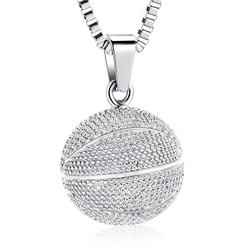 XSMZB Basketball Hoop Cremation Jewelry for Ashes Stainless Steel Pendant Locket Keepsake Memorial Urn Necklace for Women Men (Basketball-Silver)