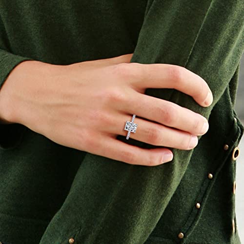 Bo.dream Radiant Cut 2 Carat Cubic Zirconia Engagement Rings Platinum Plated Sterling Silver Size 5.5 #TOP4