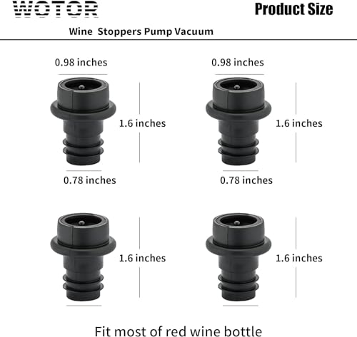 WOTOR Wine Stoppers - Vacuum Wine Saver, Preserver & Sealer (Black, 6 Pieces)