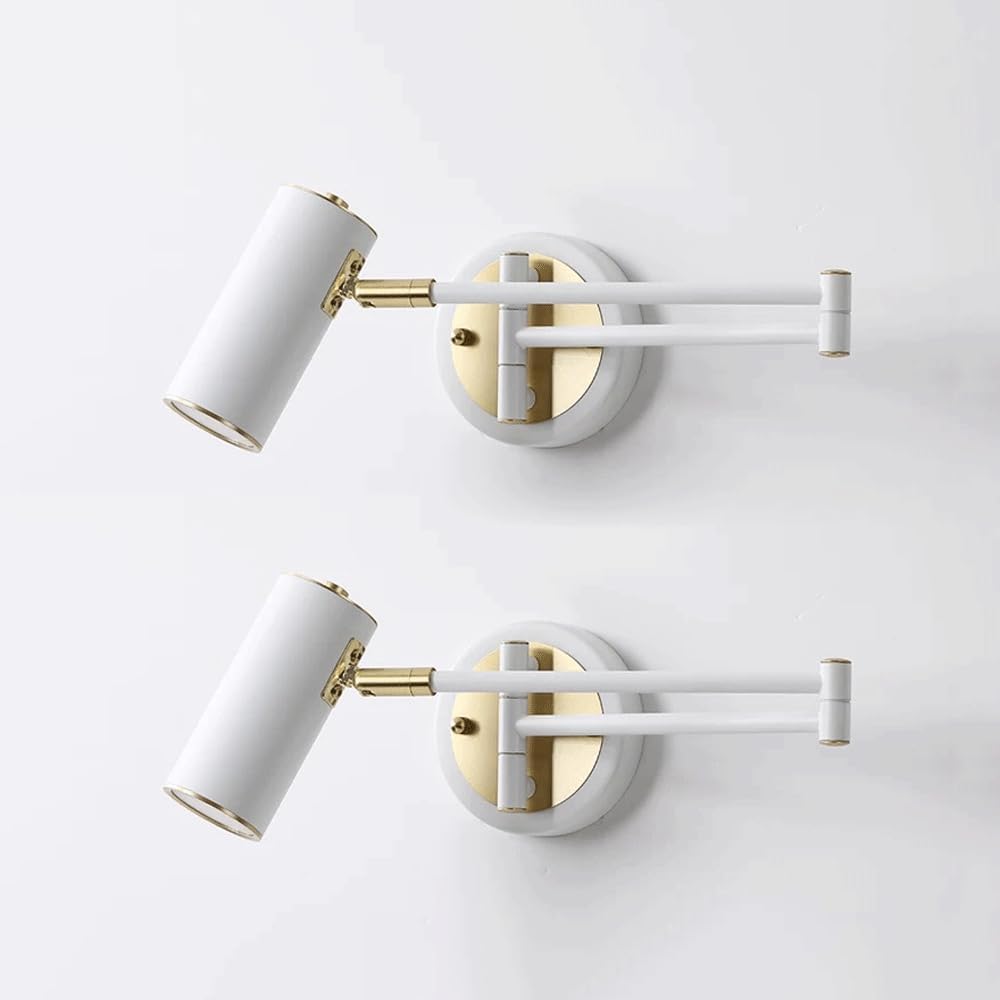 Kitchen Faucet Swing Arm Wall, 2 Pack White Adjustable Bedside Reading Wall Lamp Gold Headboard Lighting, E27 Indoor Hardwired Iron Wall Light Flexible Rotatable Reading Light for Bookcase