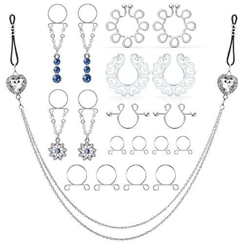 Hnxnskt Fake Nipple Rings Adjustable Dangle Nipple Rings Non-Piercing Nipple Rings Clip On Nipplerings Faux Body Piercing Jewelry for Women Men