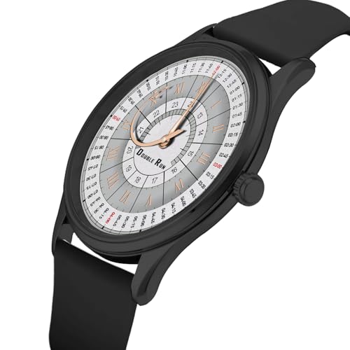 Image of DOUBLERUN Black Case Silicone Strap, 24-Hour Display, Roman Numerals, Analog Watch
