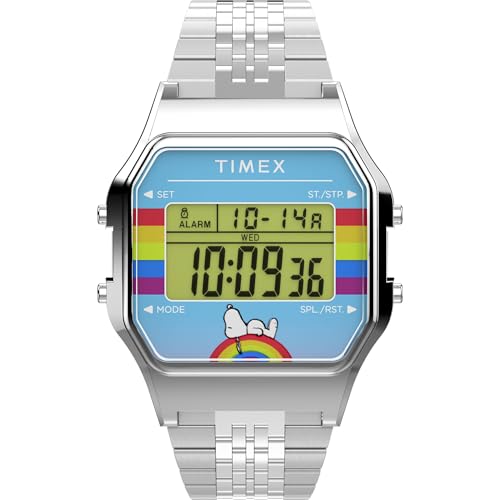 Timex Unisex Peanuts 80 Dream in Color 34mm Watch - Stainless Steel Bracelet Digital Dial Silver-Tone Case