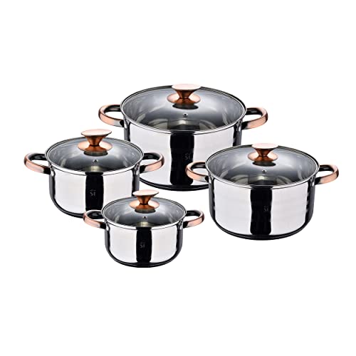 Kochtopf Set Induktion Edelstahl 8 teilig - Topf Set mit Glasdeckel 4 Töpfe - Topfset Induktionsgeeignet - Kochtopfset mit Deckel - Kochtöpfe mit Messskala Cover