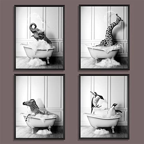 BWGHBH Unframed Animal Wall Art Abstract Painting Wall Decor,Penguin Playing in the Bathtub Art Prints Painting Bathroom Picture for Living Room Bedroom Kitchen Artwork,30x40cm - Image 2
