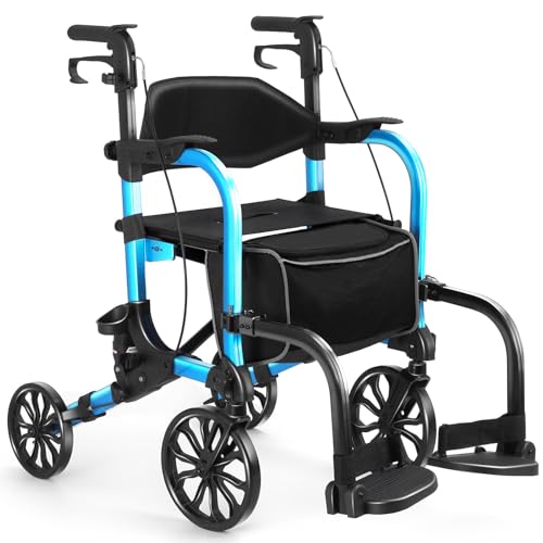 Flyingjoy 2-in-1 Heavy Duty Rollator Walker with 10