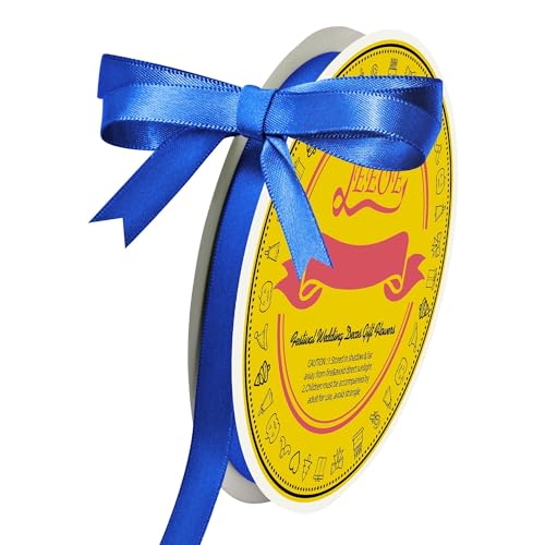 Image of Double Face Royal Blue Satin Ribbon 3 /8 inch X 50 Yards Polyester Royal Blue Ribbon for Gift Wrapping Very Suitable for Weddings Party Hair Bow Invitation Decorations and More