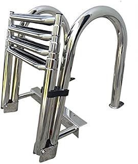 Marinebaby 4 Steps Pontoon Boat Ladder, Stainless Steel Folding Telescoping Rear Entry Inboard