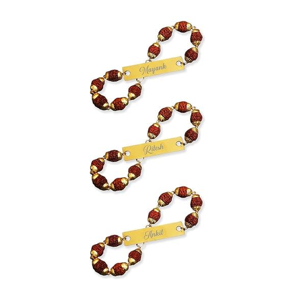 Personalized Rudraksha Rakhi Bracelet with Name for Brother | Custom Name Raksha Bandhan Gift | Gold-Plated Spiritual Rakhi for Bhaiya Bhai Bro-image-37