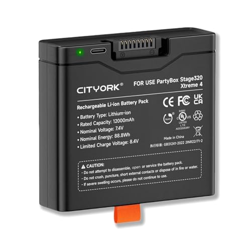 CITYORK 12000mAh Replacement Battery for PartyBox Stage 320 and Xtreme 4 Portable Speaker Easy-to-Replace Spare Battery 400 with USB-C Port (1 Pack)