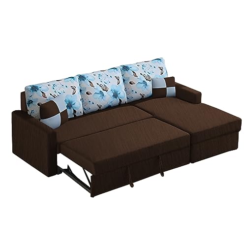 Image of Orland 4 Seater LHS L Shape Sofa Cum Bed for Living Room | Color - Brown | Premium Fabric Sofa