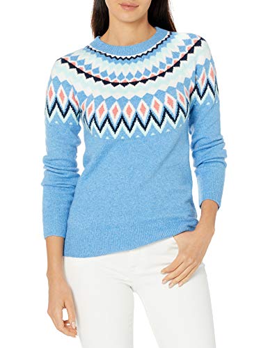 Amazon Essentials Women's Soft Touch Long Sleeve Crew Neck Classic Fit Sweater, Blue Fair Isle, Medium