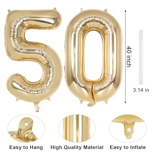 Image of Champagne Gold Large Number 50 Balloon, 40 Inch Light Gold Foil Helium Number Balloons, Giant Mylar Number 50 Balloons for 50 Years Old Birthday Party Anniversary Decorations (Champagne Gold 50)