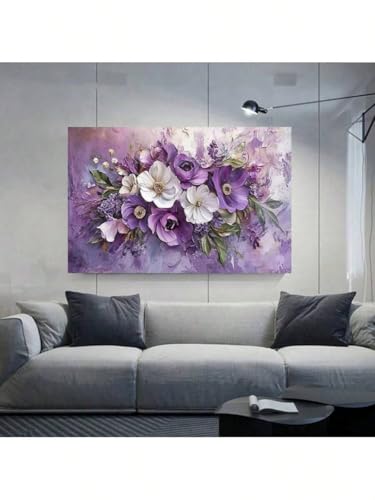 Toile florale abstraite violette pour créer un salon zen et moderne