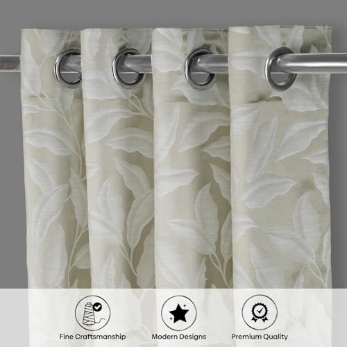Image of haus & kinder Printed Jacquard Door Curtain 7 Feet Long Pack of 1 Door Curtain, 7 Feet Curtain for Door (Botanic Hush, Ivory Nature Design 130x213 CM)