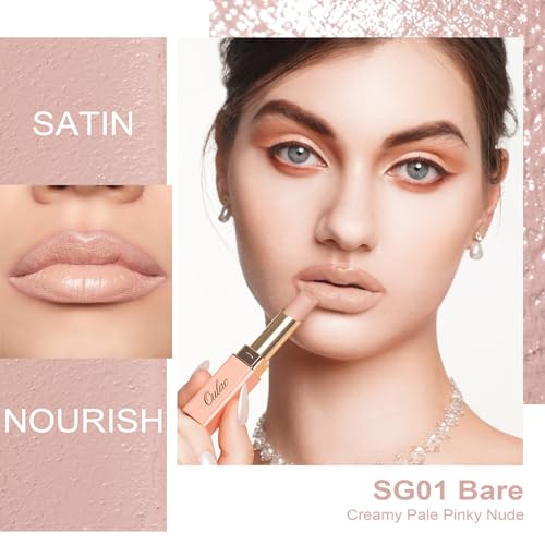 Oulac Nude Pflegender Lippenstift - Matte mit Satin Finish Lippenstifte, Cremige Textur, Feuchtigkeitsspendender Lippen, Langanhaltender Hochpigmentiert, Mit Shea Butter, Vegane, 4g, SG01 Bare