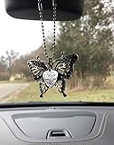 Heart Projects With Brave Wings She Flies Large Antique Silver Tone Butterfly Car Charm, Hanging Ornament for Rear View Mirror, Auto Interior Decor